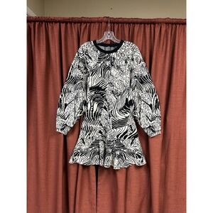 Anthropologie 3/4 Sleeve Ruffled Sweater Knit Dress Size XS New Black/White